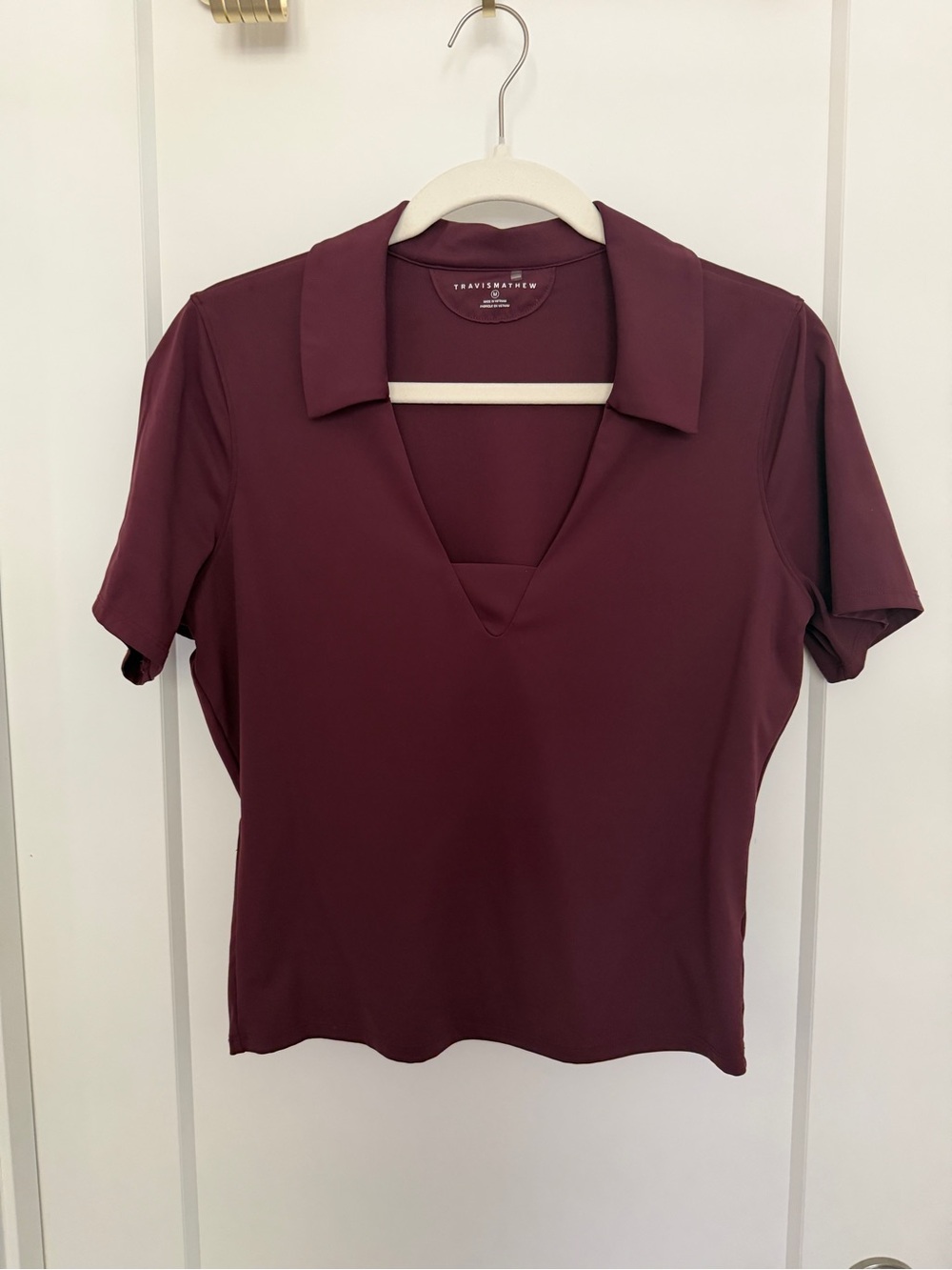 TravisMathew Burgundy V-Neck Golf Polo Top | Medium